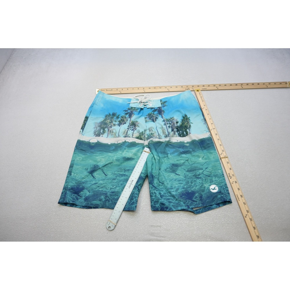 Hollister Board Shorts Men 34 Blue Tropical Fish Palm Tree Swim Trunks Good